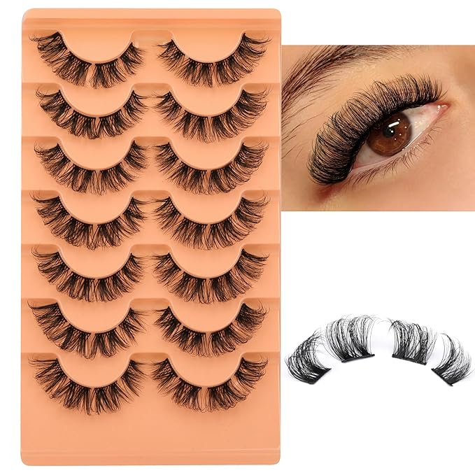 Natural Cluster Lashes Wispy False Eyelashes Individual Lashes Mink Strips Eyelash Extensions DIY Lashes 7 Pairs Multipack by Eefofnn