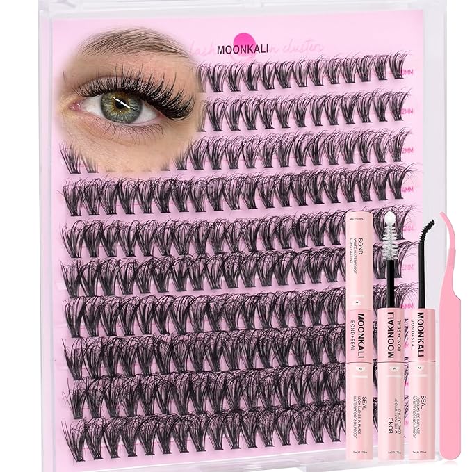 Natural Lash Clusters Kit Wispy Eyelash Clusters D Curly Waterproof Cluster Eyelash Extensions With Lash Glue Bond and Seal and Eyelash Tweezers Luxury 30D Individual Cluster Lashes Kit