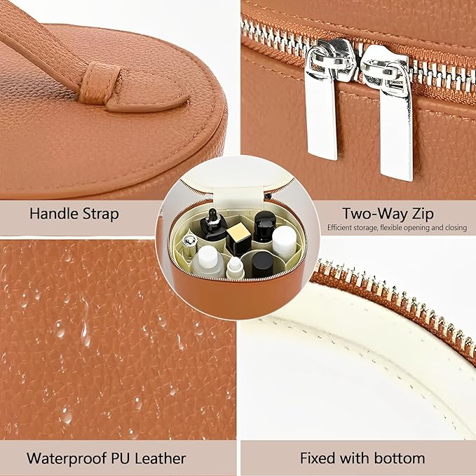 Upgrade Makeup Bag Travel Toiletry Bag Portable Cosmetic Makeup Organizer Bag Detachable Compartments (Brown-retro vibes style)