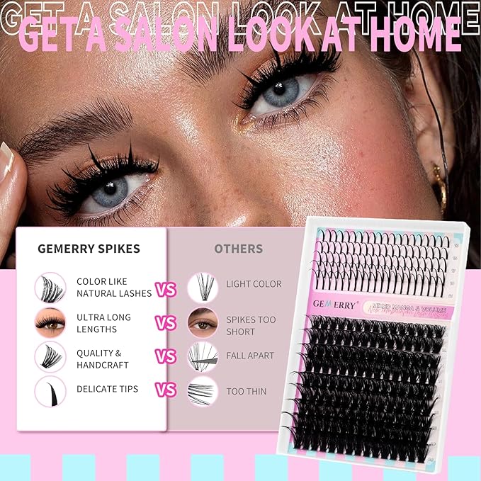 Lash Clusters with Spikes 100D Long 12-21mm Cluster Eyelash Extensions DIY Wispy Natural Lash Clusters Spiky Individual Lashes Eyelashes Mink by GEMERRY