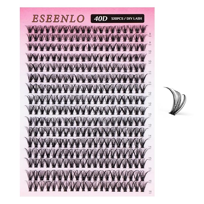 Lash Extension Kit 320pcs Lash Clusters D Curl 9-16mm Mix Lash Clusters Kit 40D Individual Lashes with Lash Bond and Seal and Lash Tweezers
