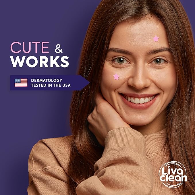 Livaclean Star Pimple Patches for Face w/ Hydrocolloid, Tea Tree oil & Salicylic Acid - Zit Stickers, Hydrocolloid Acne Patches for Face - Cute Pimple Patch, Acne Stickers