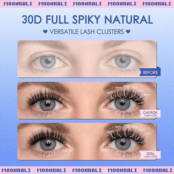 Natural Lash Clusters Kit Wispy Eyelash Clusters D Curly Waterproof Cluster Eyelash Extensions With Lash Glue Bond and Seal and Eyelash Tweezers Luxury 30D Individual Cluster Lashes Kit