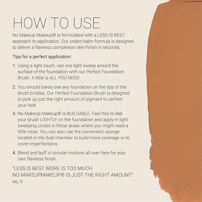 Foundation by No Makeup Makeup | Conceal & Correct with Long-Lasting, Buildable Formula & Lightweight Soft Finish | Cruelty-Free, Vegan, Fragrance-Free | Tan