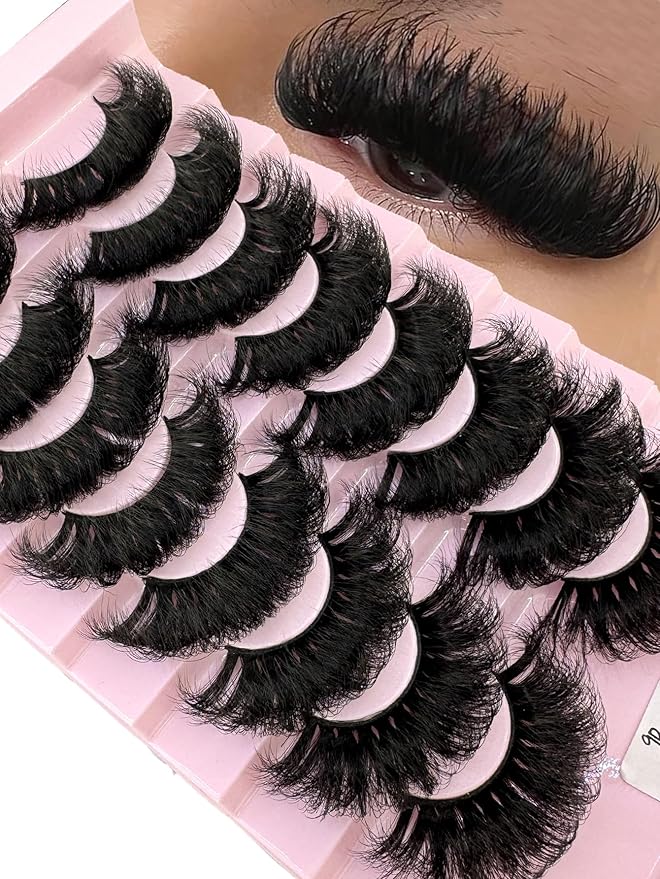 HBZGTLAD Mink Lashes Fluffy False Eyelashes 25mm Dramatic Faux Mink Eyelashes Natural Look Cat Eye Volume Eye Lashes Multipack (9D-32)