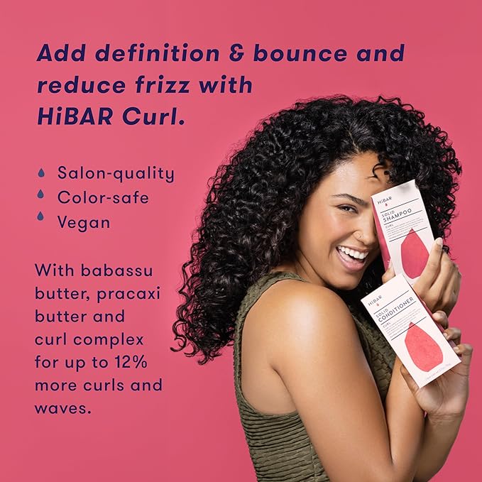 HiBAR - Curl Shampoo & Conditioner Set - For Curly Hair - Define, Cleanse & Nourish - Babassu, Pracaxi Butter & Curl Complex - Plastic, Soap, Paraben & Sulfate-Free - Color Safe & Vegan - 2 Solid Bars