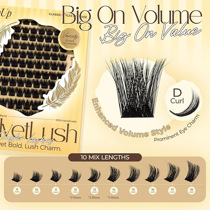PopUp Lash-Extension-Clusters, Volume Lash Clusters 9-18mm mix Fluffy Lash Extension D Curl Individual Lashes DIY Clusters Lashes Extension at Home NM12