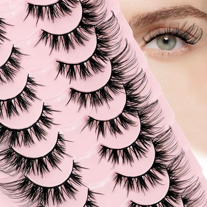 Cat Eye Lashes Wispy False Eyelashes Yasnai Volume Thick Lashes Strips Lashes Fake Lashes Natural Eyelashes 9 Pairs Pack