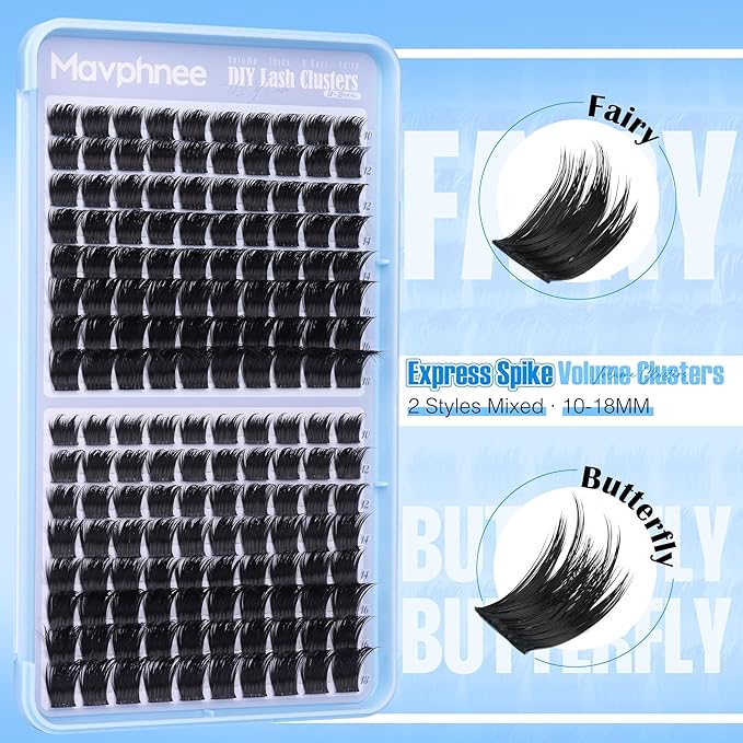 Volume Lash Clusters Fairy Cluster Eyelash Extensions Wider-Band Eyelash Clusters 2 Styles CC-Curly Individual Lash Spikes Wispy Mink Cluster Lashes Value Pack (160Pcs, 10-18mm)