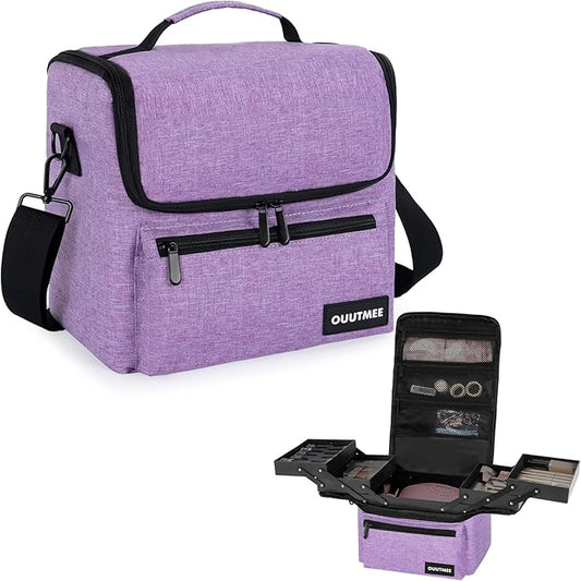 Makeup Travel Train Case, Black Makeup Carrying Organizer Bag, 4 Tier Professional Organizer Case with Straps Pockets for Make Up Tools