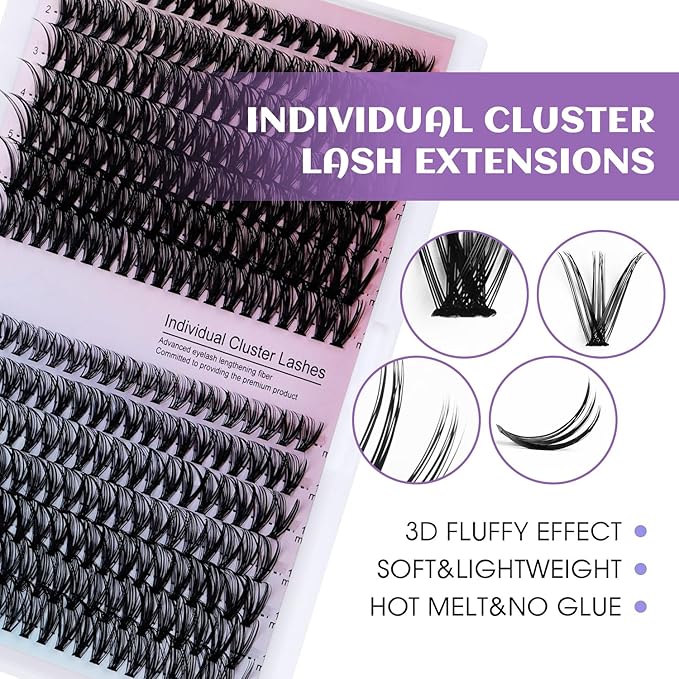 lash clusters Natural Lash Clusters Wispy Cluster Eyelash Extensions C-Curly Individual Lashes Natural Look DIY Lash Extension Wispy Eyelash Clusters Wide-Span Band 9-16MM (DD16-MIX01(30P+40P))