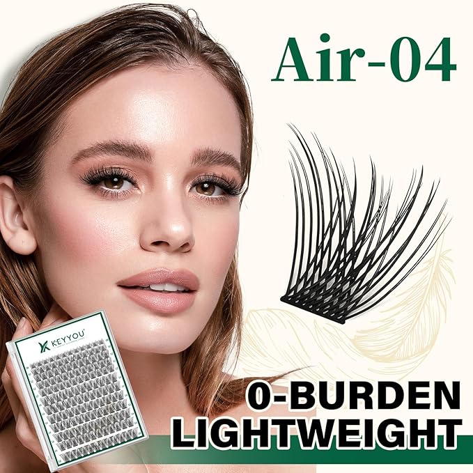 Lash Clusters 144pcs Individual Lashes D Curl 10mm Eyelash Clusters KEYYOU Air Touch Cluster Lashes Super Lightweight Soft Wispy Comfortable Easy DIY at Home(Air04-D-10mm)