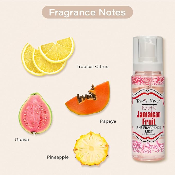 Tom's River Fine Fragrance Body & Hair Mist | Jamaican Fruit Scented (Pack of 3) | For Daily Use | Travel-Friendly | 2 fl oz/ 60ml per Bottle