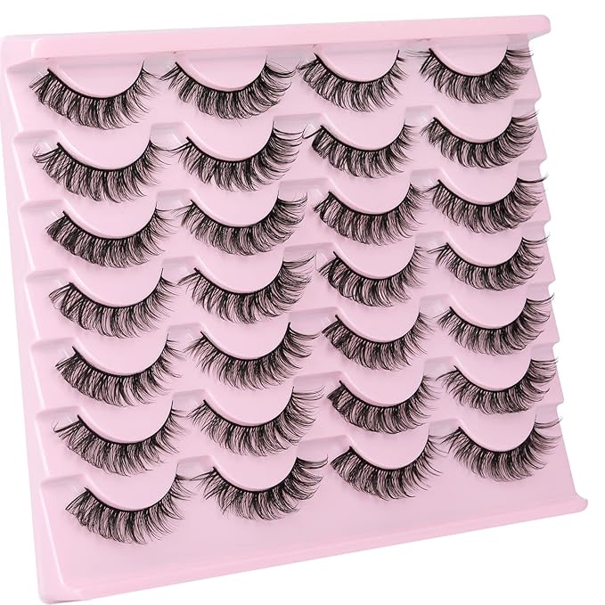 Russain Strip Lashes D-Curly False Eyelashes Natural Look Wispy Cat Eye Lashes that Look Like Eyelash Extensions 3D Lashes Pack
