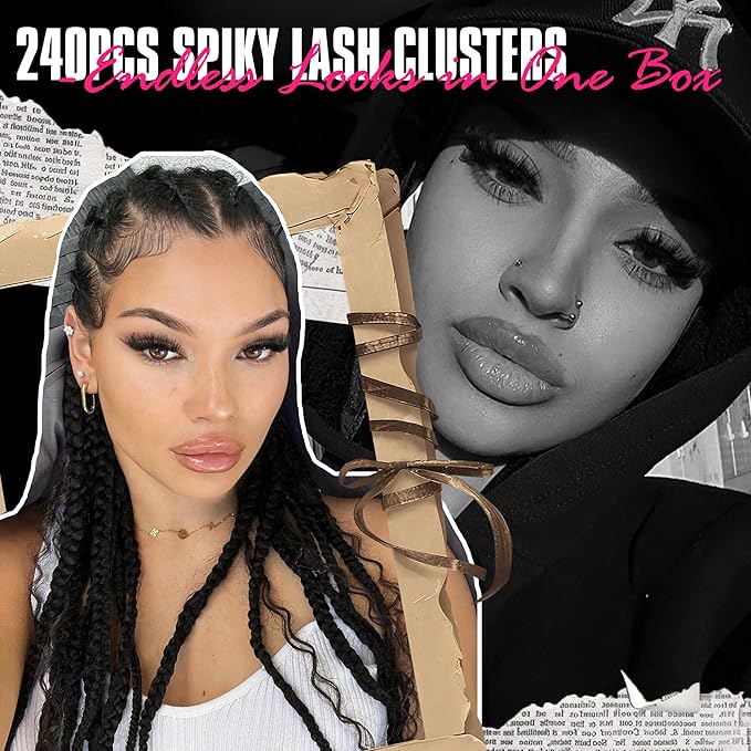 TNFVLONEINS Mink Lash Clusters with Spikes Thick Cluster Eyelash Extensions 3 Styles D-Curly Eyelash Clusters Volume Individual Lashes Fairy Lashes Clusters (240PCS 160D+200D+300D)