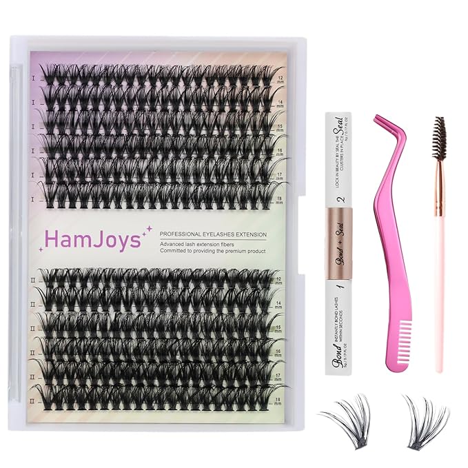 Lash Extension Kit DIY 240pcs Lash Clusters Eyelash Extension Kit, 12-18mm 40D 50D Individual Lashes Kit with Lash Bond and Seal, Lash Tweezers for Self Use (40D&50D, 0.07D, 12-18mm, Kit)