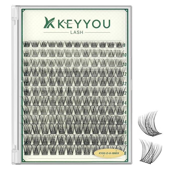 KEYYOULASH Lash Clusters Natural& Wispy Eyelash Clusters D Curl 144pcs 8-18mm Lashes Clusters Fluffy Eyelash Extensions for Beginner DIY Thin Band Cluster Lashes at Home(KY02-8-18MIX)