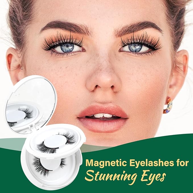 KEYYOU Reusable Magnetic Eyelashes 2 Pair with Applicator No Glue Needed 3D Natural Magnetic Lashes, Easy to Apply & Long Lasting for Daily Use & Events(A06+A06)