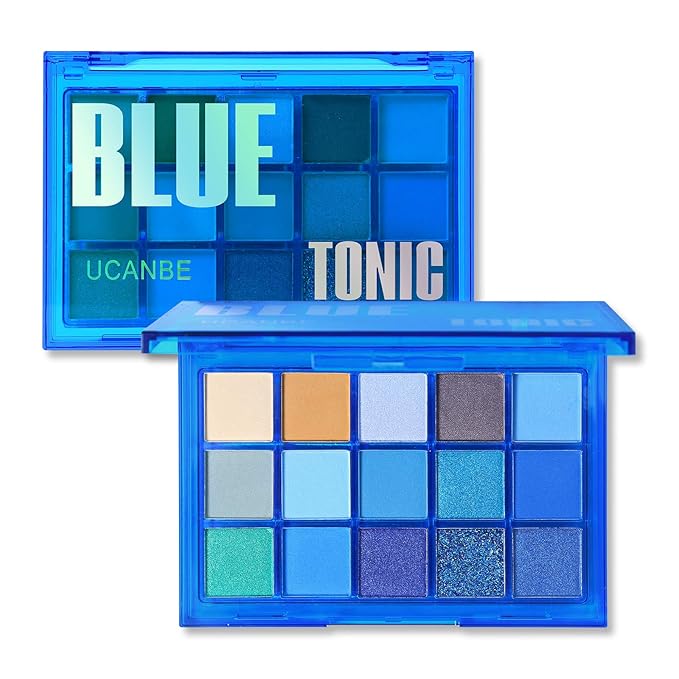 UCANBE Bright Neon Eyeshadow Makeup Palette-15 Shades High Pigmented Purple Blue Yellow Shimmer Matte Glitter Metallic Eyes Shadow Colorful Vibrant Creamy Make Up Pallets Kit - Blue Tonic…