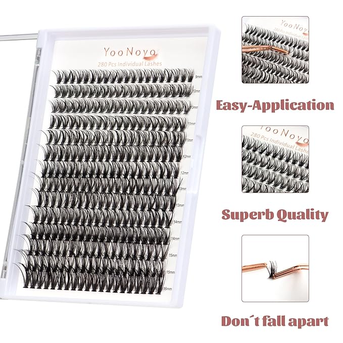 Lash Clusters 280pcs DIY Individual Lashes 30D Cluster Eyelash Extensions 9-16mm Eyelash Clusters Lash Extensions for Self Application (30D,0.07D, 9-16mm)