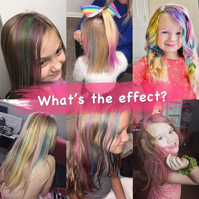 Hair Chalk for Kids – 8-Color Non-Sticky Washable Hair Dye for Kids – Hair Chalk for Girls with Dark Hair, Blonde – Vibrant Temporary Hair Color for Kids – Washes Out with Shampoo
