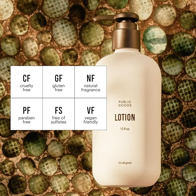 Public Goods Body & Hand Lotion for Women & Men | Natural Moisturizing Daily Lotion for Dry & Itchy Skin | Paraben & Sulfate Free | Made with Organic Essential Oils | Made in Canada | 12 Fl Oz Bottle