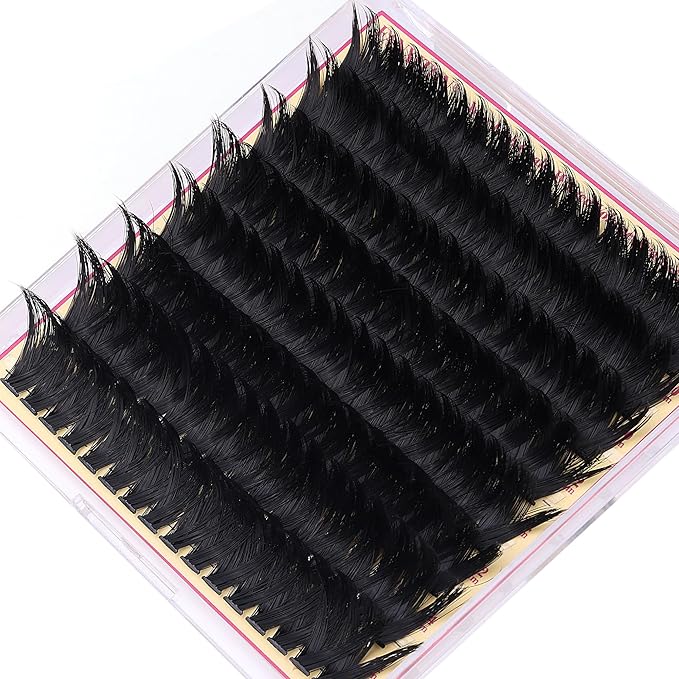 Volume Lash Clusters with Spiky Long Lash Clusters 300D Eyelash Clusters 20-24MM Thick Wispy D Curl Cluster Eyelash Extensions 3D Fluffy Cluster Eyelash Extensions by FANXITON