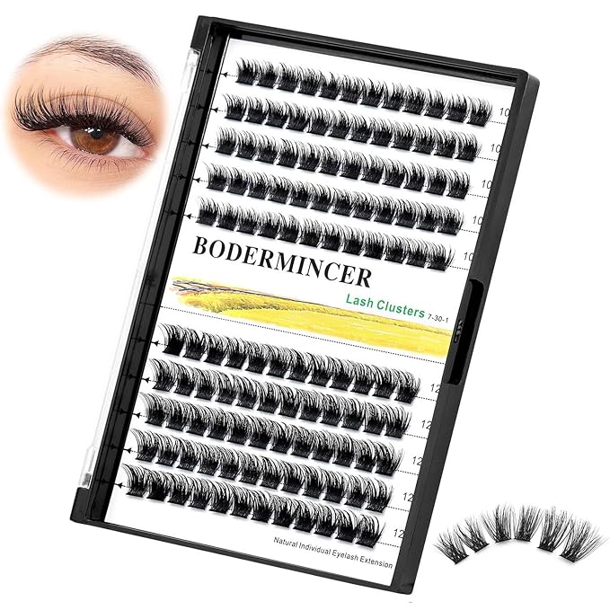 Bodermincer 120 Clusters 10mm+12mm/12mm+14mm/14mm+16mm Mixed Wide Cluster False Eyelash Individual Cluster EyeLashes Grafting Fake False Eyelashes Eyelash Extension (Black 10mm+12mm Mixed)