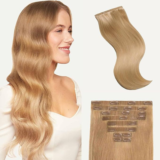 Luxy 100% Remy Human Hair - Seamless Clip-In Hair Extensions - Multi-Dimensional Color for Natural Blending, Adds Volume & Length 50 grams 12" Dirty Blonde Seamless