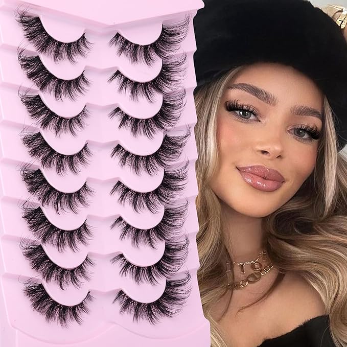 Lashes Wispy False Eyelashes Fox Eye Lashes Fake Lashes Fluffy Cat Eye Lashes Faux Mink Strip Lashes Natural Look Clear Band Eyelashes Pack by GVEFETIEE 8 Pairs