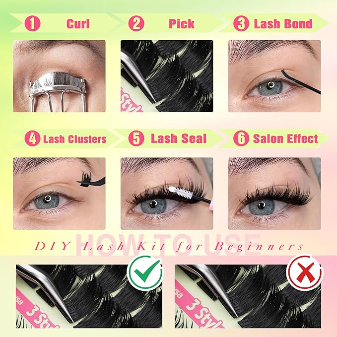 Focipeysa Dramatic Lash Clusters 12-20mm Eyelash Clusters Thick Cluster Lash Extensions Fluffy Lash Extension Volume Individual Eyelashes Extension Salon Effect Lash Extension
