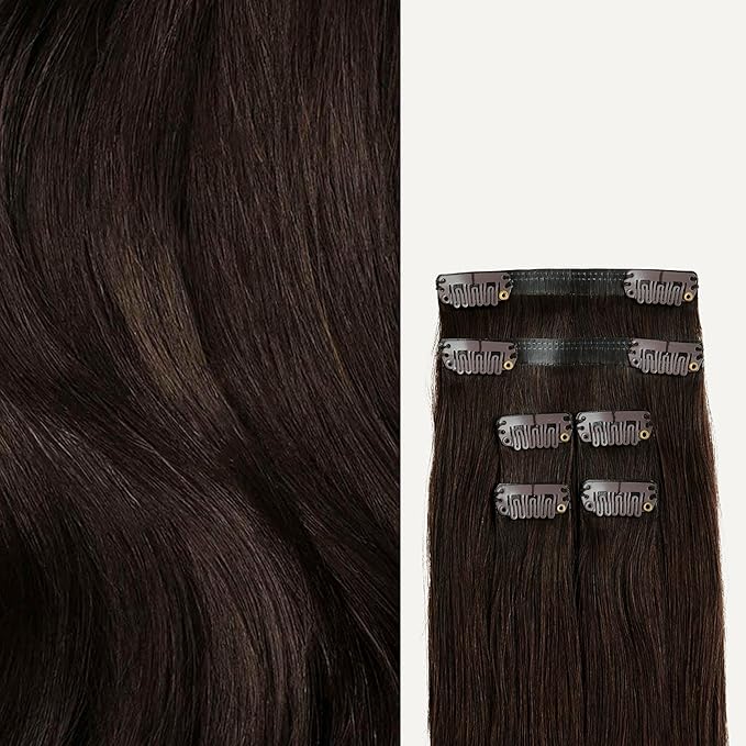 Luxy 100% Remy Human Hair Extensions for Thin Hair Thinning Hair Fill-Ins – 6 Seamless Wefts Multi-Dimensional Color Blend - Natural-Looking Volume & Coverage 50 grams 12" Dark Brown Thinning
