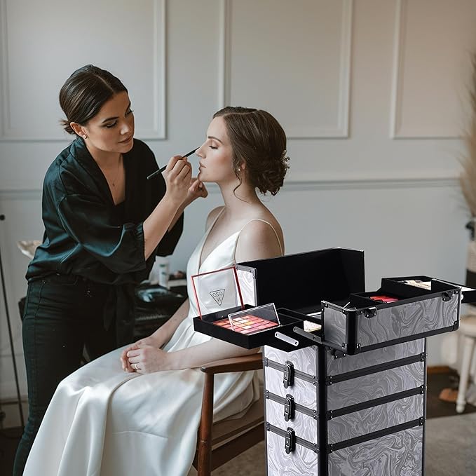 BYOOTIQUE Makeup Train Case with Portable Cube Case Cosmetic Organizer Graystone