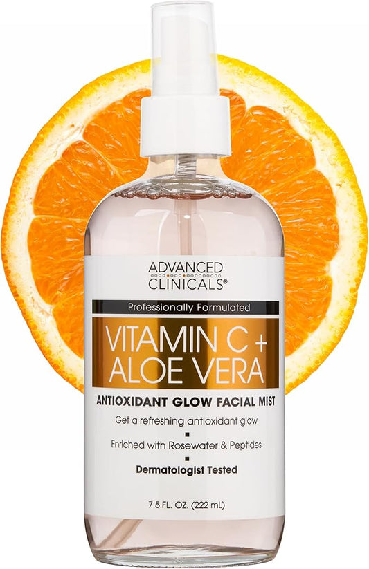 Advanced Clinicals Vitamin C Face Toner + Ferulic Acid & Rosewater, Antioxidant Facial Mist Spray for Face, Skin Refreshing, Hydrating, & Non-Greasy Instant Hydration Facial Spray, 7.5 Fl Oz