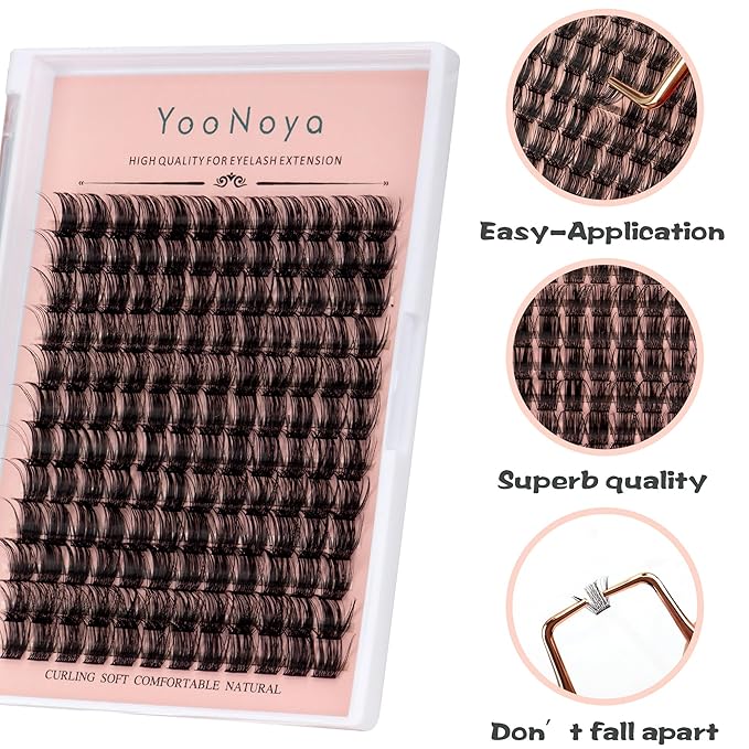 Lash Clusters 144 PCS 14mm Individual Lashes Eyelash Clusters D Curl Thick Cluster Eyelash Extensions Natural Wispy Cluster Lashes Reusable Volume Lash Clusters Lasting Lash(QD-14mm)