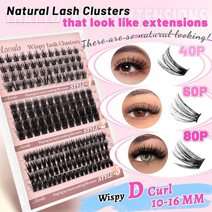 Cluster Lashes Eyelash Clusters 40D+60D+80D Lash Clusters Wispy Individual Lashes D Curl Lash Extension Natural Lashes Clusters DIY Cluster Eyelash Extensions for Beginners