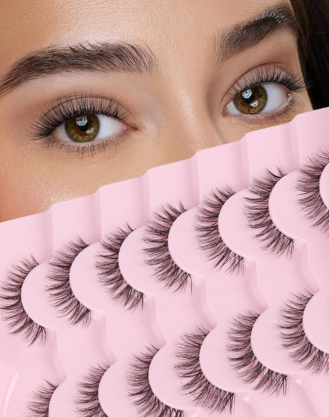 Lashes Wispy False Eyelashes Natural Mink Lashes Small Strip Lashes Wispies Eyelashes Short Eyelashes Natural Look Eye Lashes Pack 7 Pairs