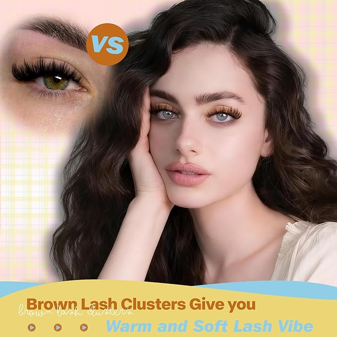 JIMIRE Manga Brown Lash Clusters Wispy Fairy Brown Eyelash Clusters with Spikes 14-18MM Fluffy Cluster Eyelash Extensions Easy to Apply DIY Dark Brown Individual Lashes Extension at Home