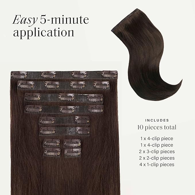 Luxy 100% Remy Human Hair, Classic 160g Clip-In Hair Extensions - 10 Wefts Multi-Dimensional Color for Natural Blending, Adds Volume & Length, Easy Apply & Remove 16" Dark Ash Brown