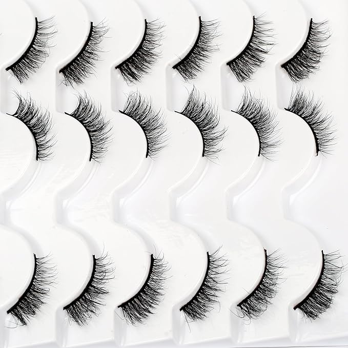 Pooplunch Half False Eyelashes Wispy Cat Eye Look Natural Volume Short Accent Lashes Faux Mink Fake Eyelashes Strips 14 Pairs Pack, Black
