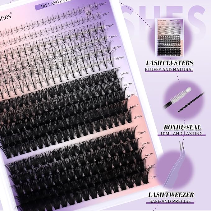DIY Natural Lash Clusters Kit,Individual False Eyelashes Wispy Cluster Eyelash Extensions 12-18mm Mixed D/3D Curl Eyelash Clusters Kit with Lash Bond and Seal,Lash Tweezers for Self Use(D-60/80D Kit)