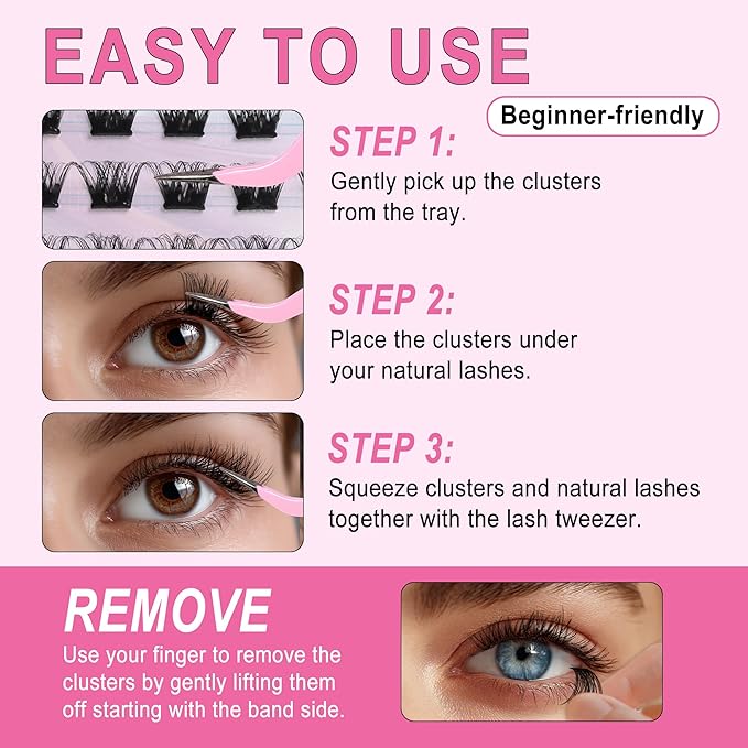 JoMay Self Adhesive Eyelashes, Press on Lashes No Glue Needed, Glueless Lashes Pre-Glued Natural Cluster Extension Kit D Curl For Beginners, No Sticky Residue 1 Step DIY 48PCS 10-16mm X01