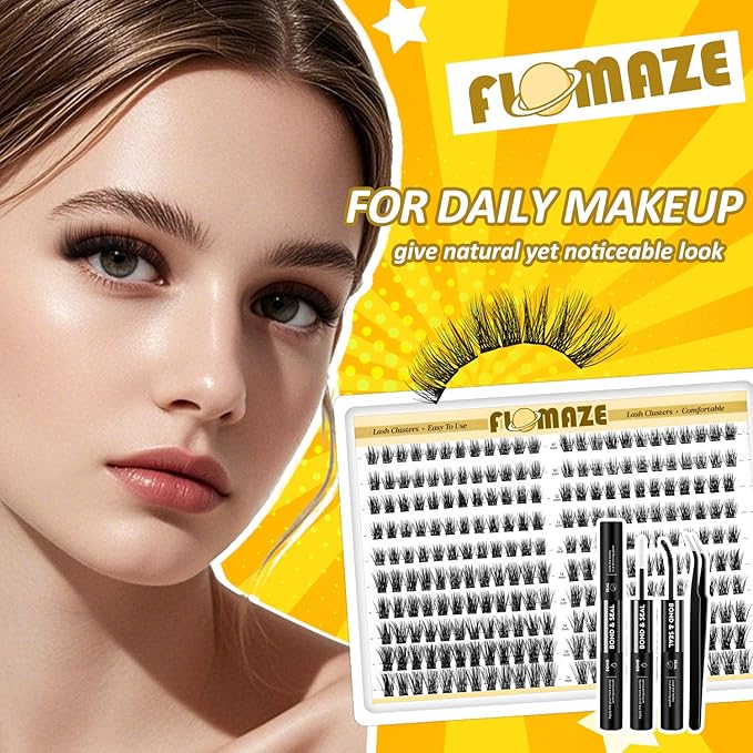 Lash Clusters, 240 pcs Lash Clusters Kit, – DIY Individual Eyelashes, Lightweight Reusable C Curl False Lashes 10-16mm with Tweezers & Dual-Ended Bond & Seal for Home Salon