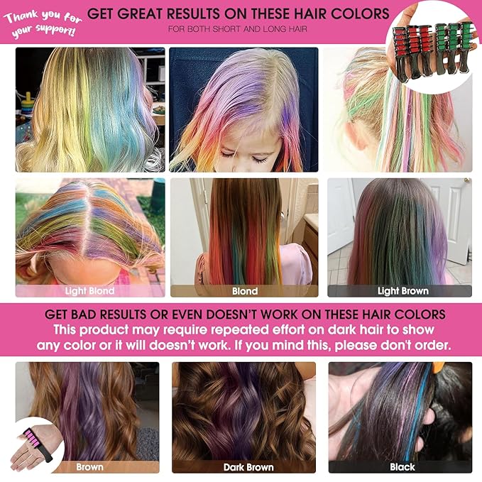 MSDADA New Hair Chalk Comb Temporary Hair Color Dye for Girls Kids with Light Color Hair, Washable Hair Chalk for Girls Age 4 5 6 7 8 9 10 Birthday Cosplay DIY, Christmas, New Year (Red & Green)