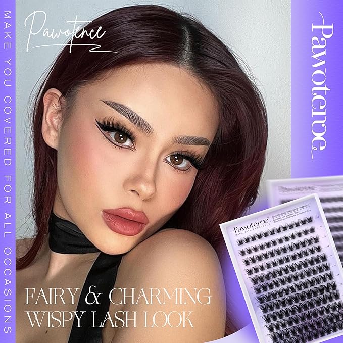 Pawotence Lash Clusters Wispy Cluster Eyelash Extensions 10-18mm Individual Lashes DIY Cluster Lashes Extension Soft Comfortable Eyelash Clusters with Thin Band