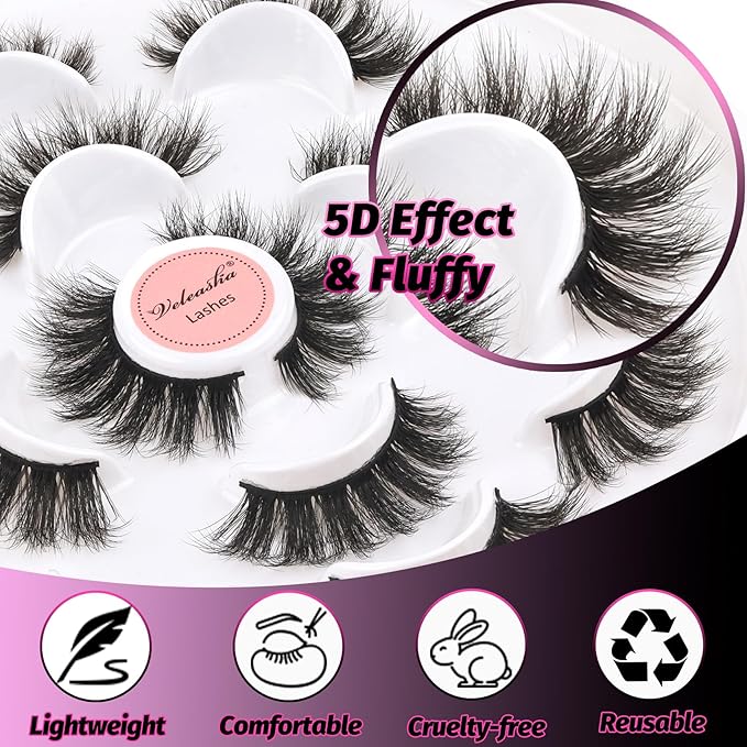 Veleasha Lashes Fluffy False Eyelashes 5D Handmade Faux Mink Lashes 10 Pairs False Lashes Kit with Lash Glue and Lash Tweezers Luxury Volume Fake Eyelashes Cat Eye Lashes Strips (801 Kit)