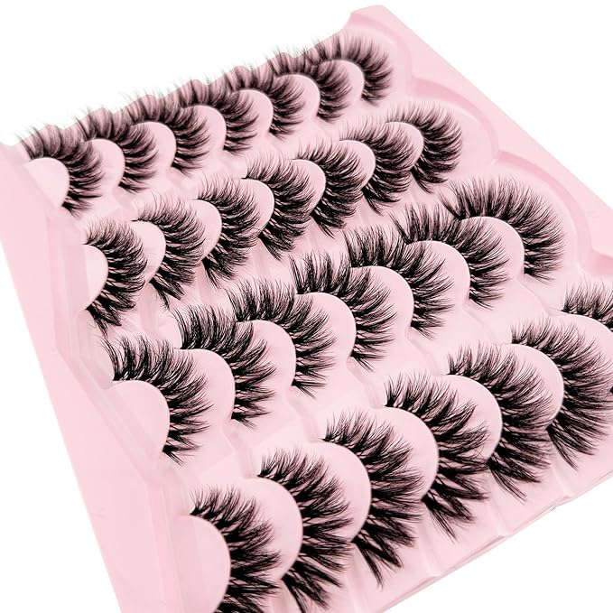 Cat Eye Lashes Yasnai False Eyelashes Volume Thick Lashes 16mm Wispy Cat Eye Fake Lashes Natural Eyelashes 14 Pairs Pack