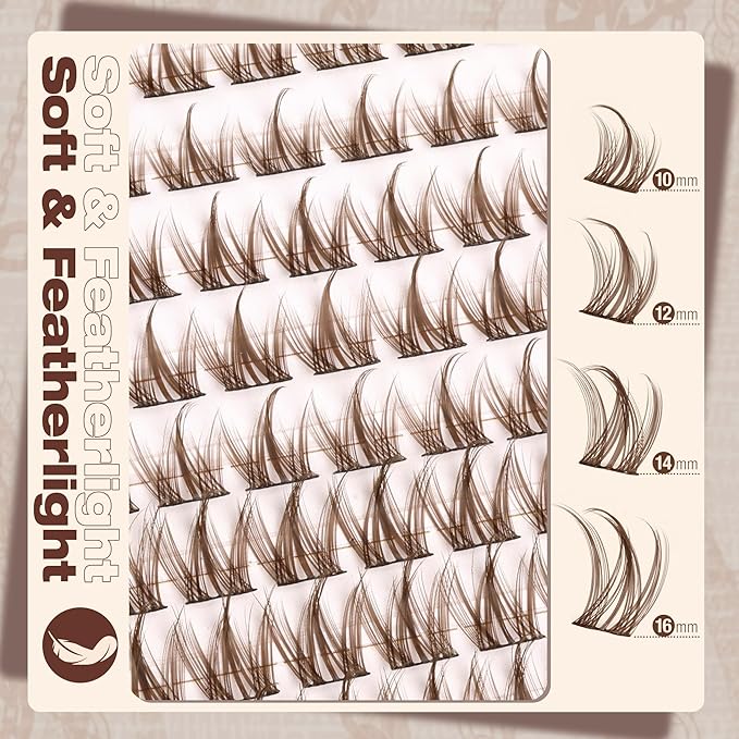Brown Eyelash Clusters Spiky Lash Clusters Anime Lash Extensions Manga Individual Lashes Natural Cluster Lashes Wispy Cluster Eyelash Extensions Dark Brown C-Curly 10-16MM Lash Clean Girl Aesthetic