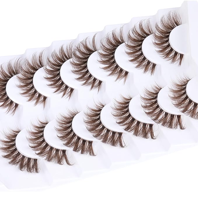 Brown Lashes Wispy Cat Eye Lashes Brown Eyelashes Clear Band CD-Curly False Eyelashes 7 Pairs Fake Eyelashes 11-18mm Full Strip Lashes by Ruairie