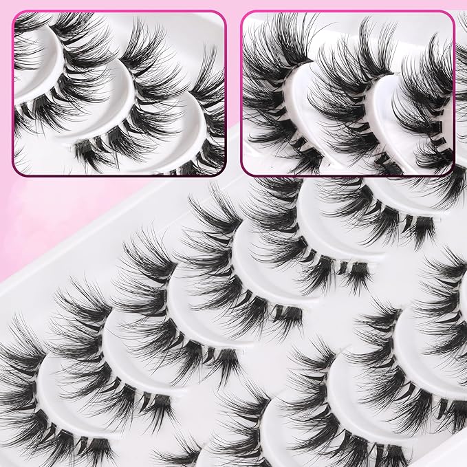 Veleasha Manga Lashes Cat Eye Lashes with Clear Band 7-16MM C Curl Spiky Anime False Eyelashes 6D Effect 10 Pairs Doll Eye Wispy Eyelashes (Spiky02)